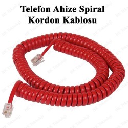 Telefon Ahize Spiral Kordon Kablosu 4P/4C - Kırmızı Telefon Ahize Spiral Kordon Kablosu 4P/4C - Kırmızı
