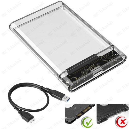 USB 3.0 2.5” SATA SSD/HDD Taşınabilir Şeffaf Harici Disk Muhafaza Kutusu
