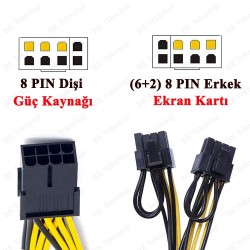 PCI-E 8 Pin Dişi - 2 x 8 Pin (6+2) Erkek Ekran Kartı Kablo Çoklayıcı PCI-E 8 Pin Dişi - 2 x 8 Pin (6+2) Erkek Ekran Kartı Kablo Çoklayıcı