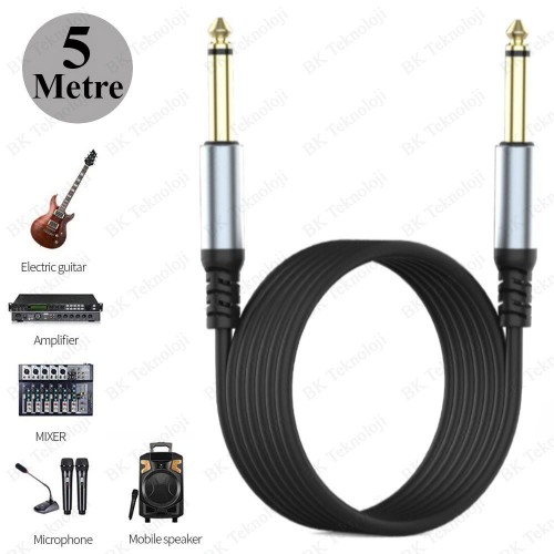 Yüksek Kalite 6.35mm 1/4" Mono Gitar Mikrofon Amfi Enstrüman Kablosu - 5 Metre