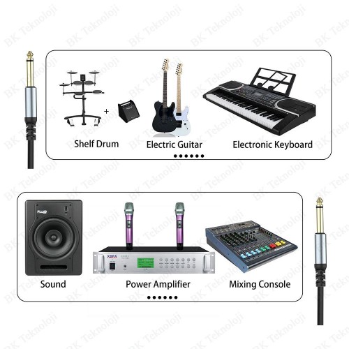 Yüksek Kalite 6.35mm 1/4" Mono Gitar Mikrofon Amfi Enstrüman Kablosu - 5 Metre