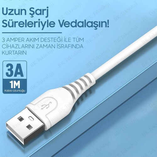 USB to Micro USB 3A Data/Şarj Kablosu - 1 Metre USB to Micro USB 3A Data/Şarj Kablosu - 1 Metre
