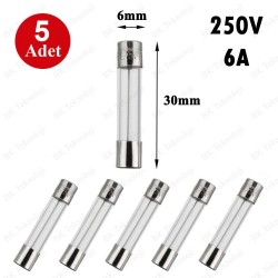 6A 250V 6X30mm Cam Sigorta 5 Adet