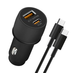 Powerway CC36 30W PD + QC 3.0 Çift Çıkışlı Metal Araç Şarj Cihazı – Kablolu Set