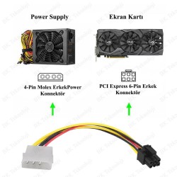 6 Pin PCIe to 4 Pin Molex Ekran Kartı Güç Dönüştürücü Kablosu