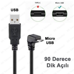 90 Derece Açılı Micro USB Erkek - USB Veri Şarj Kablosu - 30cm