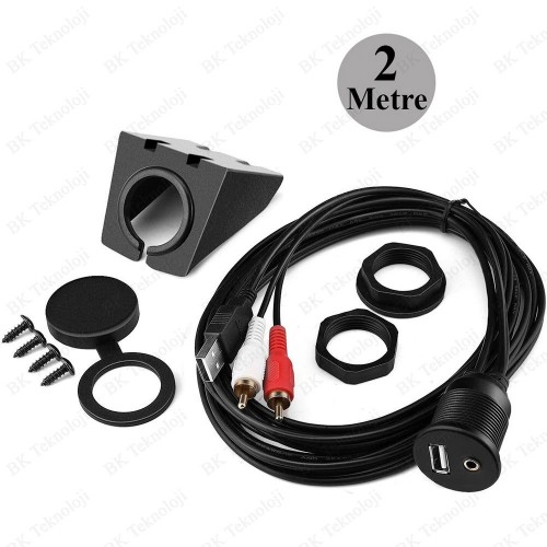 Panel Tipi USB 2.0 + 3.5mm AUX Dişi - USB + 2 RCA Erkek Uzatma Kablosu (2Metre)