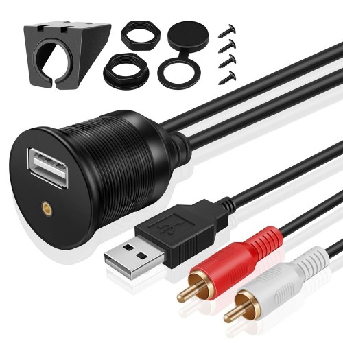 Panel Tipi USB 2.0 + 3.5mm AUX Dişi - USB + 2 RCA Erkek Uzatma Kablosu (2Metre)