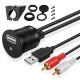 Panel Tipi USB 2.0 + 3.5mm AUX Dişi - USB + 2 RCA Erkek Uzatma Kablosu (2Metre)