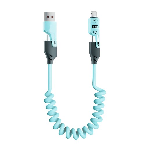 4’ü 1 Arada 65W Hızlı Şarj Destekli Spiral USB-A – Type-C Kablo
