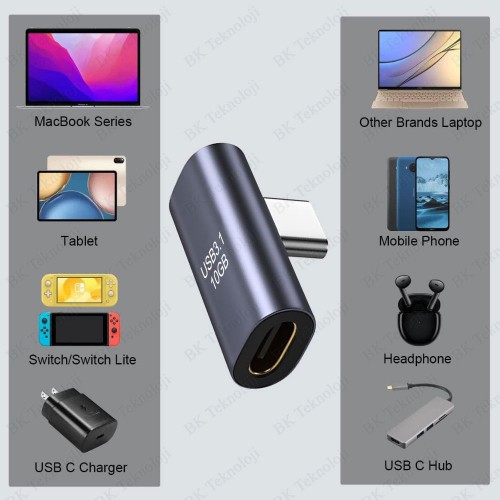 USB 3.1 Type-C Erkek – Type-C Dişi Çevirici Adaptör 10Gbps Hızlı Veri ve Şarj Desteği