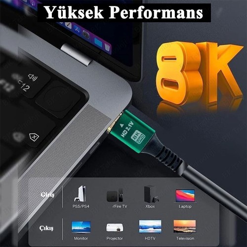 HDMI 2.1 8K Ultra HD Kablo 1.5 Metre (48Gbps – 4K/120Hz Destekli)