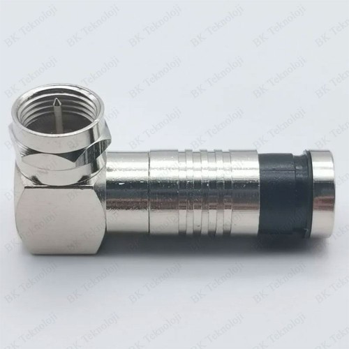 Sıkmalı RG6/U6 L Tipi F Konnektör (Pense Gerektirir) – 90° Açılı Çevirmeli F Jack