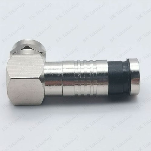 Sıkmalı RG6/U6 L Tipi F Konnektör (Pense Gerektirir) – 90° Açılı Çevirmeli F Jack