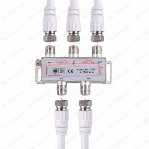 4’lü Uydu Bölücü Splitter 5-2050 MHz (Power Pass) – 1 Giriş 4 Çıkış F Konnektör