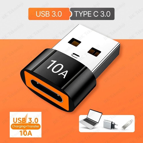 USB 3.0 Type-C Çevirici Adaptör 10A Hızlı Şarj 10Gbps Dönüştürücü