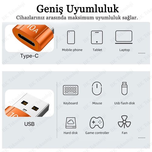 USB 3.0 Type-C Çevirici Adaptör 10A Hızlı Şarj 10Gbps Dönüştürücü