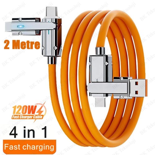 4in1 Hızlı Şarj Kablosu 120W Tüm Cihazlarla Uyumlu - 2 Metre