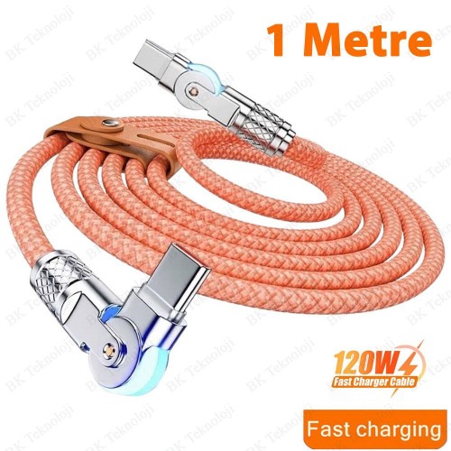 180° Döner Başlıklı Type-C to Type-C Hızlı Data/Şarj Kablosu - 1 Metre