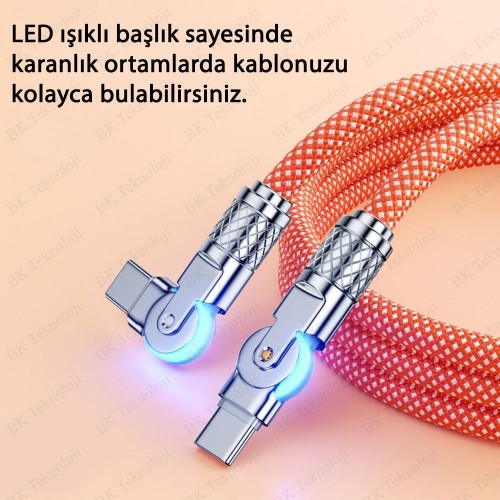 180° Döner Başlıklı Type-C to Type-C Hızlı Data/Şarj Kablosu - 1 Metre