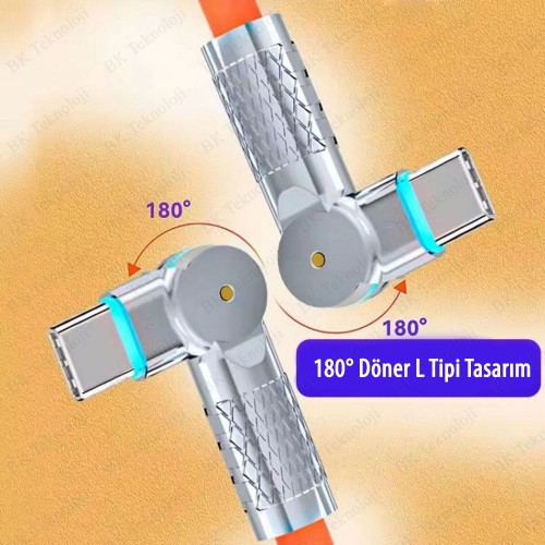 180° Döner Başlıklı Type-C to Type-C Hızlı Data/Şarj Kablosu - 1 Metre
