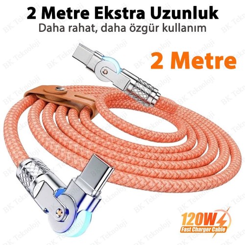 180° Döner Başlıklı Type-C to Type-C Hızlı Data/Şarj Kablosu - 2 Metre