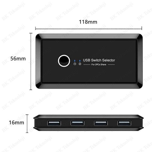 2 Bilgisayar Arasında 4 USB Cihaz Paylaşım Anahtarı (USB Kvm Switch)