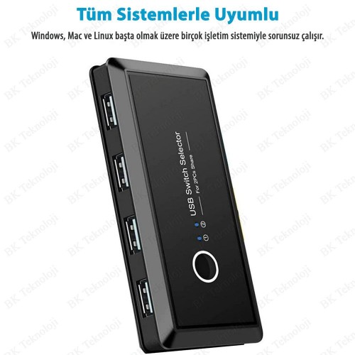 2 Bilgisayar Arasında 4 USB Cihaz Paylaşım Anahtarı (USB Kvm Switch)