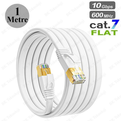 Cat7 Ethernet Kablosu 1 Metre – 10Gbps 600MHz Flat (Yassı) RJ45 İnternet LAN Kablosu