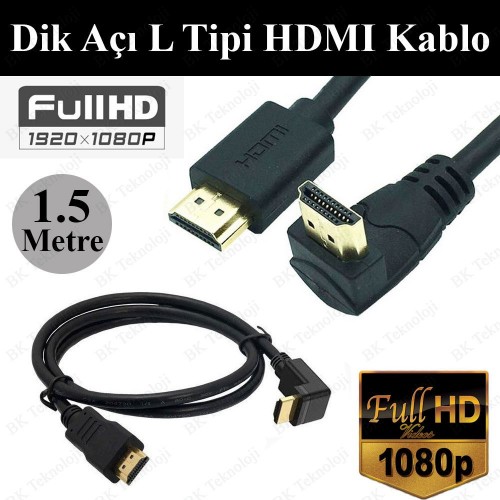 270° Açılı HDMI Kablo 1.5 Metre – L Tipi Erkek-Erkek Görüntü Kablosu