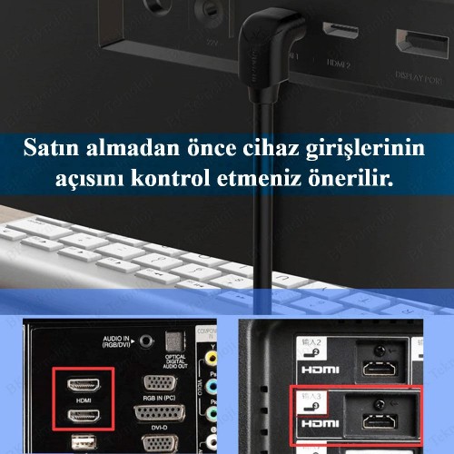 270° Açılı HDMI Kablo 1.5 Metre – L Tipi Erkek-Erkek Görüntü Kablosu