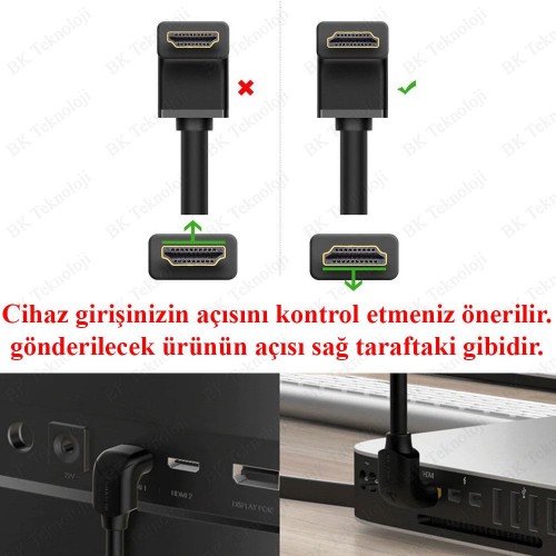 270° Açılı HDMI Kablo 1.5 Metre – L Tipi Erkek-Erkek Görüntü Kablosu