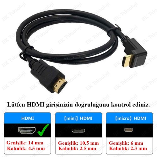 270° Açılı HDMI Kablo 1.5 Metre – L Tipi Erkek-Erkek Görüntü Kablosu