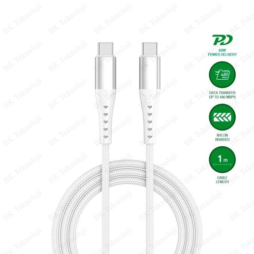 3A / 60W Type-C to Type-C Örgülü Hızlı Şarj ve Data Kablosu (1 Metre)