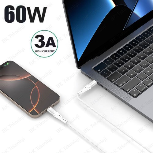 3A / 60W Type-C to Type-C Örgülü Hızlı Şarj ve Data Kablosu (1 Metre)