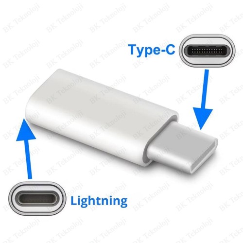 Lightning Dişi → USB Type-C Erkek Adaptör – Şarj Dönüştürücü (Data/Kulaklık Desteklemez)