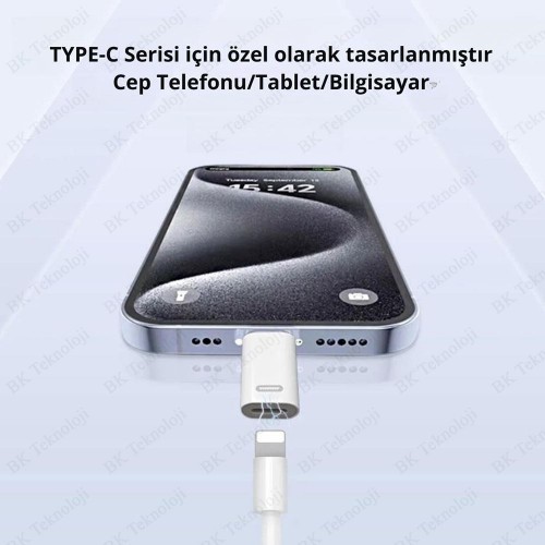 Lightning Dişi → USB Type-C Erkek Adaptör – Şarj Dönüştürücü (Data/Kulaklık Desteklemez)