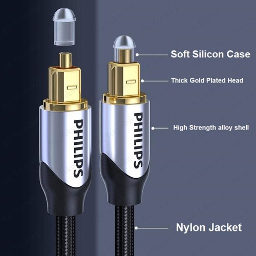 Philips 3 Metre Toslink Optik Ses Kablosu – Hi-Res Audio Fiber Optik SPDIF Kablo