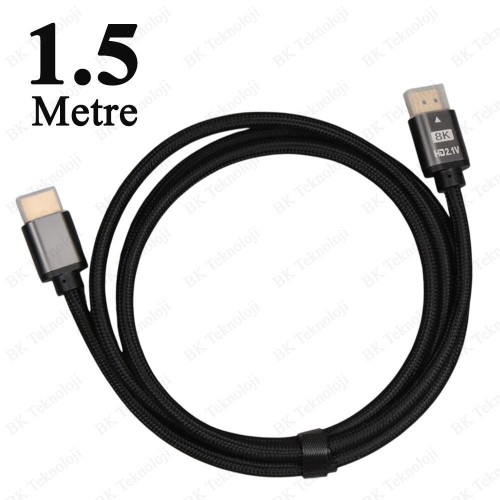 8K 60Hz HDMI 2.1 Ultra HD 48Gbps Örgülü Görüntü Kablosu - 1.5 Metre