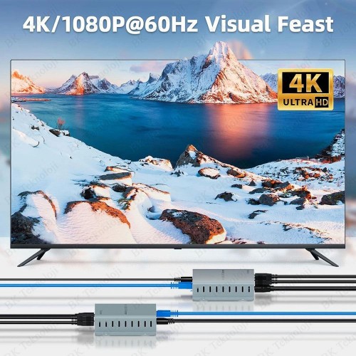 HDMI KVM Extender 120 Metre 4K USB Destekli CAT5e/CAT6 Görüntü Aktarıcı