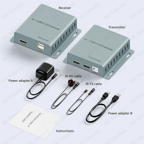 HDMI KVM Extender 120 Metre 4K USB Destekli CAT5e/CAT6 Görüntü Aktarıcı