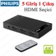 Philips 5 Port 4K HDMI Switch Seçici – 5 Giriş 1 Çıkış