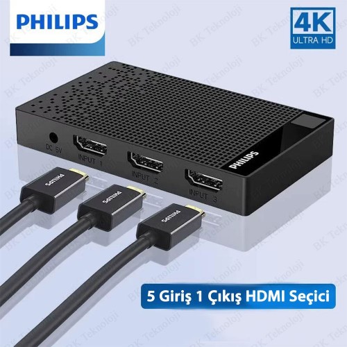 Philips 5 Port 4K HDMI Switch Seçici – 5 Giriş 1 Çıkış