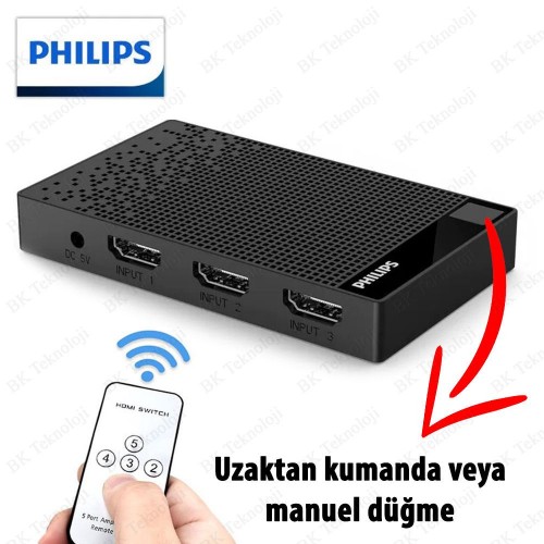 Philips 5 Port 4K HDMI Switch Seçici – 5 Giriş 1 Çıkış