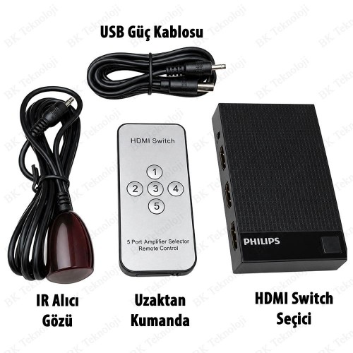 Philips 5 Port 4K HDMI Switch Seçici – 5 Giriş 1 Çıkış