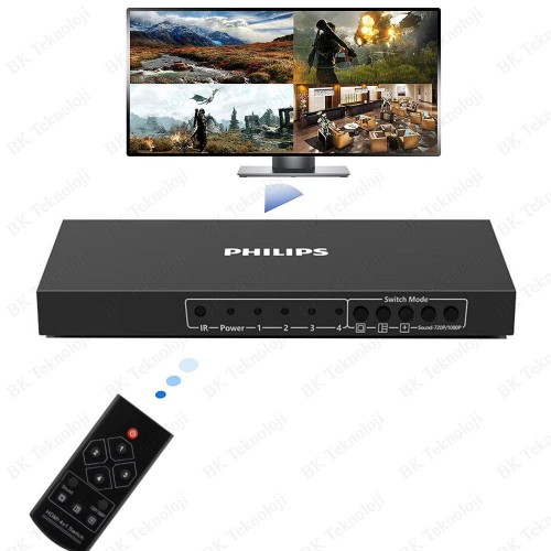 Philips HDMI Quad Multi-Viewer 4 Giriş 1 Çıkış Ekran Bölücü ve Çoklayıcı Switch