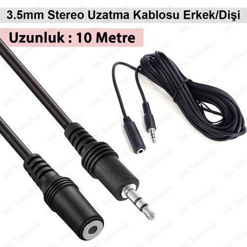 10 Metre 3.5mm Stereo Ses Uzatma Kablosu Erkek Dişi AUX Uzatma Kablosu