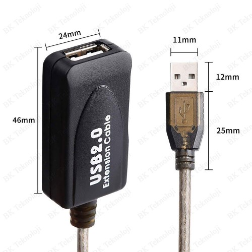 30 Metre USB 2.0 Aktif Uzatma Kablosu Sinyal Güçlendiricili Çipli USB Erkek Dişi Kablo