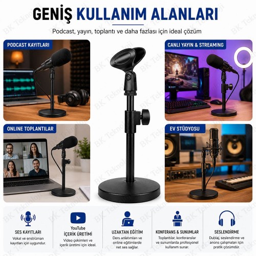 Ayarlanabilir Masa Üstü Mikrofon Sehpası 21-30cm Ağır Tabanlı Metal Mikrofon Standı