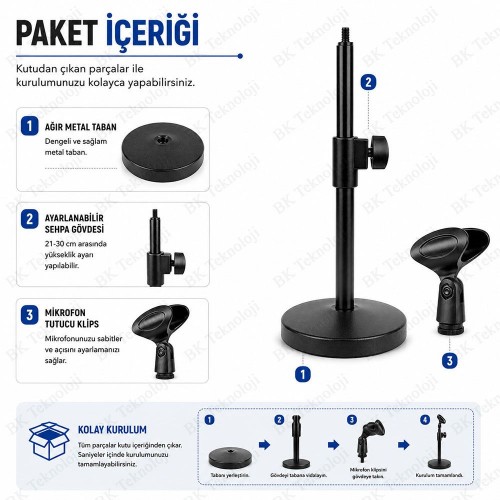 Ayarlanabilir Masa Üstü Mikrofon Sehpası 21-30cm Ağır Tabanlı Metal Mikrofon Standı